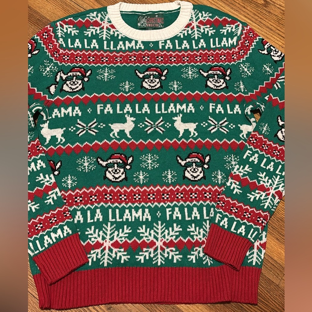 Ugly Christmas Sweater Festive Green Llama Crewneck